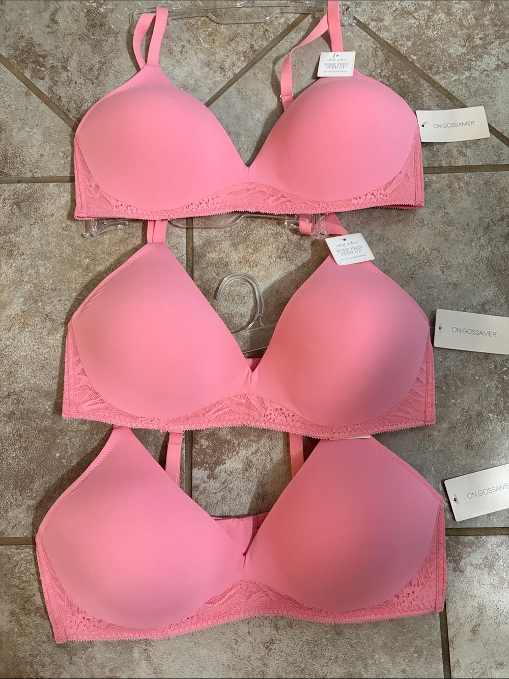 On Gossamer Coral Pink Lace-Trim T-Shirt Bra Trio